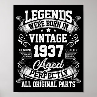 Vintage 90 Birthday Gifts Men Women 90yr 1937 90th Poster