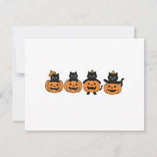 Vintage 90s Cat Halloween Pumpkin Black Cat Holiday Card