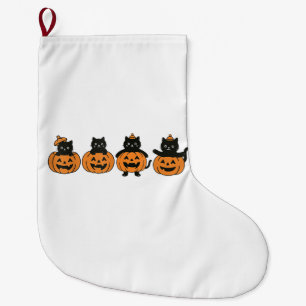 Vintage 90s Cat Halloween Pumpkin Black Cat Large Christmas Stocking