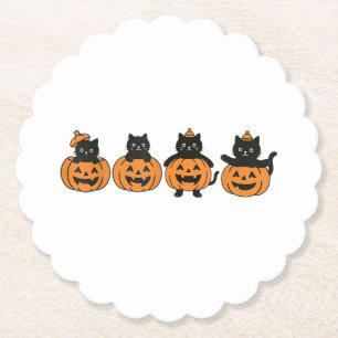 Vintage 90s Cat Halloween Pumpkin Black Cat Paper Coaster