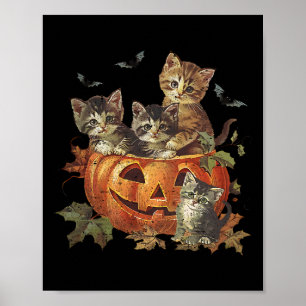 Vintage 90s Cat Halloween Pumpkin Cat Lover Spooky Poster