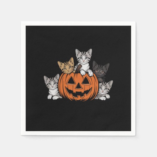 Vintage 90s Cat Halloween Retro Spooky Season  Napkin (Front)