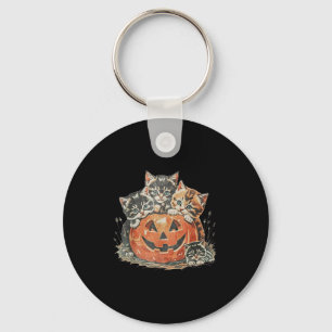 Vintage 90s Cat Halloween Soky Season Pumpkin Cat Key Ring