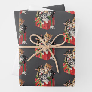 Vintage 90s Cat Lover Christmas Retro Cats Xmas Wrapping Paper Sheet