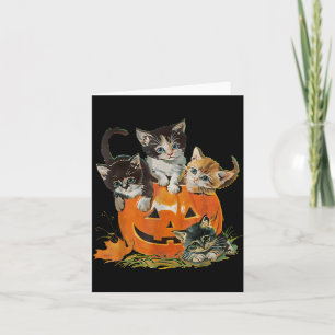 Vintage 90s Cat Pumpkin Halloween Retro Floral Card
