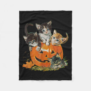 Vintage 90s Cat Pumpkin Halloween Retro Floral Fleece Blanket