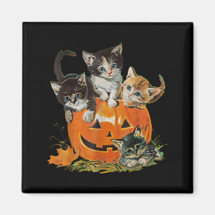 Vintage 90s Cat Pumpkin Halloween Retro Floral Magnet