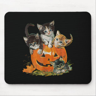 Vintage 90s Cat Pumpkin Halloween Retro Floral Mouse Mat
