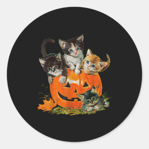 Vintage 90s Cat Pumpkin Halloween Retro Floral Sok Classic Round Sticker