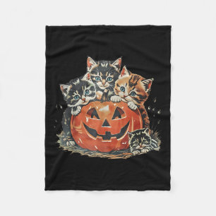Vintage 90s Cat Pumpkin Halloween Retro Floral Sok Fleece Blanket