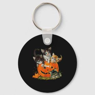 Vintage 90s Cat Pumpkin Halloween Retro Floral Sok Key Ring