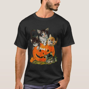 Vintage 90s Cat Pumpkin Halloween Retro Floral Sok T-Shirt