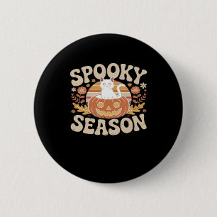 Vintage 90s Cat Pumpkin Halloween Retro Floral Spo 6 Cm Round Badge