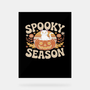 Vintage 90s Cat Pumpkin Halloween Retro Floral Spo Acrylic Sign