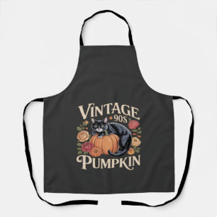 Vintage 90s Cat Pumpkin Halloween Retro Floral Spo Apron