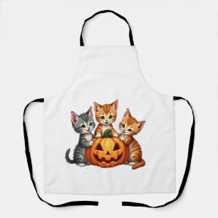 Vintage 90s Cat Pumpkin Halloween Retro Floral Spo Apron