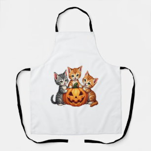 Vintage 90s Cat Pumpkin Halloween Retro Floral Spo Apron