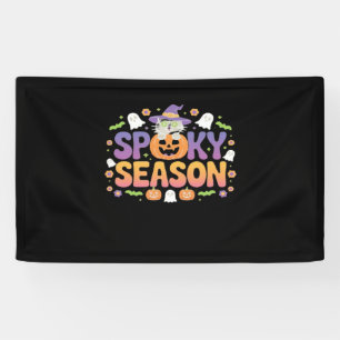 Vintage 90s Cat Pumpkin Halloween Retro Floral Spo Banner