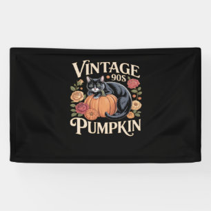 Vintage 90s Cat Pumpkin Halloween Retro Floral Spo Banner