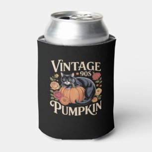 Vintage 90s Cat Pumpkin Halloween Retro Floral Spo Can Cooler