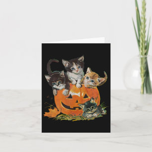 Vintage 90s Cat Pumpkin Halloween Retro Floral Spo Card
