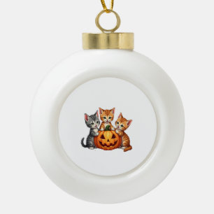 Vintage 90s Cat Pumpkin Halloween Retro Floral Spo Ceramic Ball Christmas Ornament