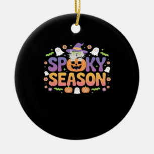 Vintage 90s Cat Pumpkin Halloween Retro Floral Spo Ceramic Tree Decoration