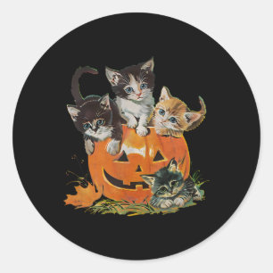 Vintage 90s Cat Pumpkin Halloween Retro Floral Spo Classic Round Sticker