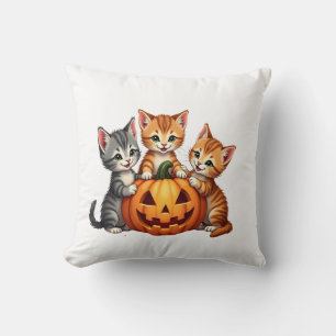 Vintage 90s Cat Pumpkin Halloween Retro Floral Spo Cushion