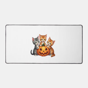 Vintage 90s Cat Pumpkin Halloween Retro Floral Spo Desk Mat