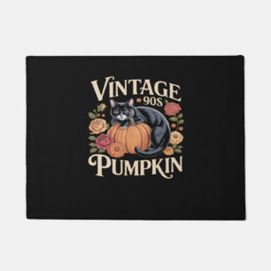 Vintage 90s Cat Pumpkin Halloween Retro Floral Spo Doormat