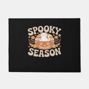 Vintage 90s Cat Pumpkin Halloween Retro Floral Spo Doormat