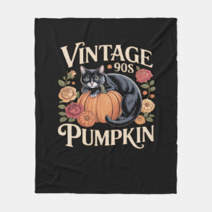 Vintage 90s Cat Pumpkin Halloween Retro Floral Spo Fleece Blanket