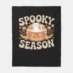 Vintage 90s Cat Pumpkin Halloween Retro Floral Spo Fleece Blanket