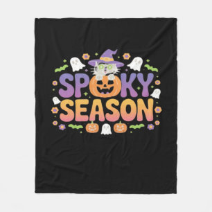 Vintage 90s Cat Pumpkin Halloween Retro Floral Spo Fleece Blanket