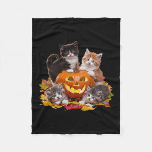 Vintage 90s Cat Pumpkin Halloween Retro Floral Spo Fleece Blanket