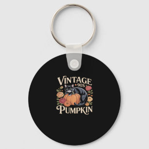 Vintage 90s Cat Pumpkin Halloween Retro Floral Spo Key Ring