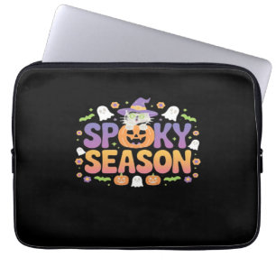 Vintage 90s Cat Pumpkin Halloween Retro Floral Spo Laptop Sleeve