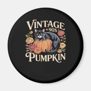 Vintage 90s Cat Pumpkin Halloween Retro Floral Spo Magnet