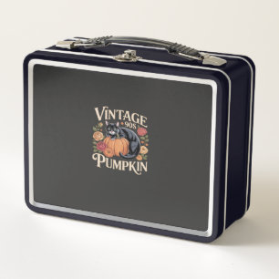 Vintage 90s Cat Pumpkin Halloween Retro Floral Spo Metal Lunch Box