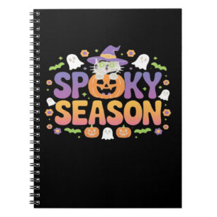 Vintage 90s Cat Pumpkin Halloween Retro Floral Spo Notebook