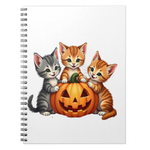Vintage 90s Cat Pumpkin Halloween Retro Floral Spo Notebook