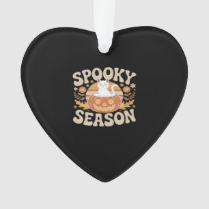 Vintage 90s Cat Pumpkin Halloween Retro Floral Spo Ornament