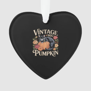 Vintage 90s Cat Pumpkin Halloween Retro Floral Spo Ornament