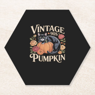 Vintage 90s Cat Pumpkin Halloween Retro Floral Spo Paper Coaster