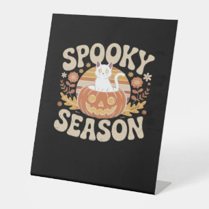 Vintage 90s Cat Pumpkin Halloween Retro Floral Spo Pedestal Sign