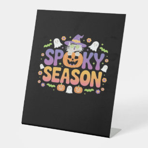 Vintage 90s Cat Pumpkin Halloween Retro Floral Spo Pedestal Sign