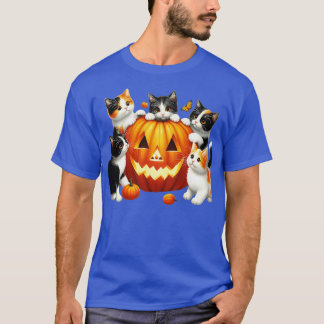 Vintage 90s Cat Pumpkin Halloween Retro Floral Spo T-Shirt