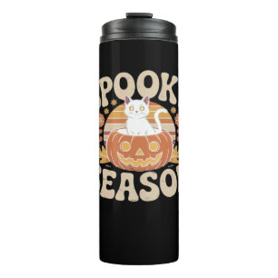 Vintage 90s Cat Pumpkin Halloween Retro Floral Spo Thermal Tumbler