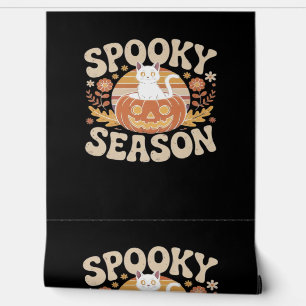Vintage 90s Cat Pumpkin Halloween Retro Floral Spo Wallpaper